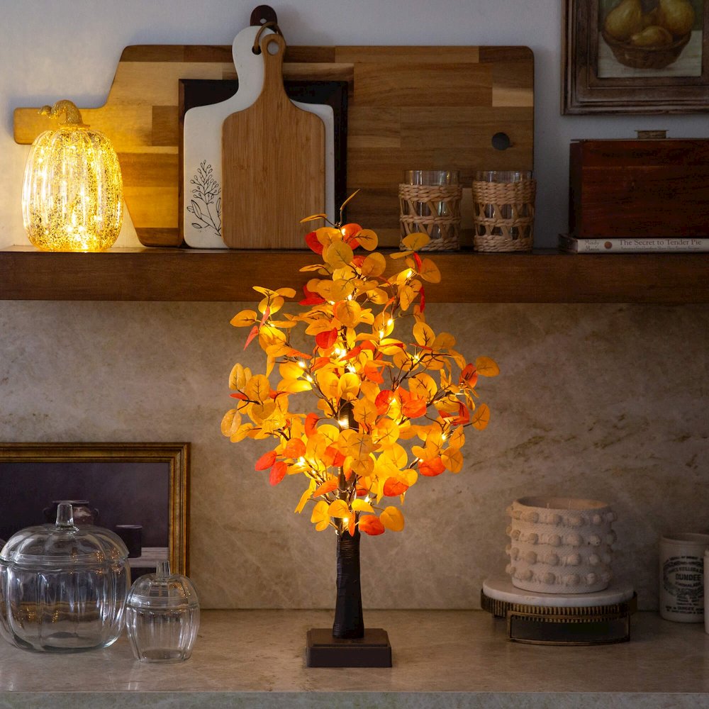 21in. Pre-Lit Bright Autumn Eucalyptus Artificial Fall Tree with 50 LED Lights