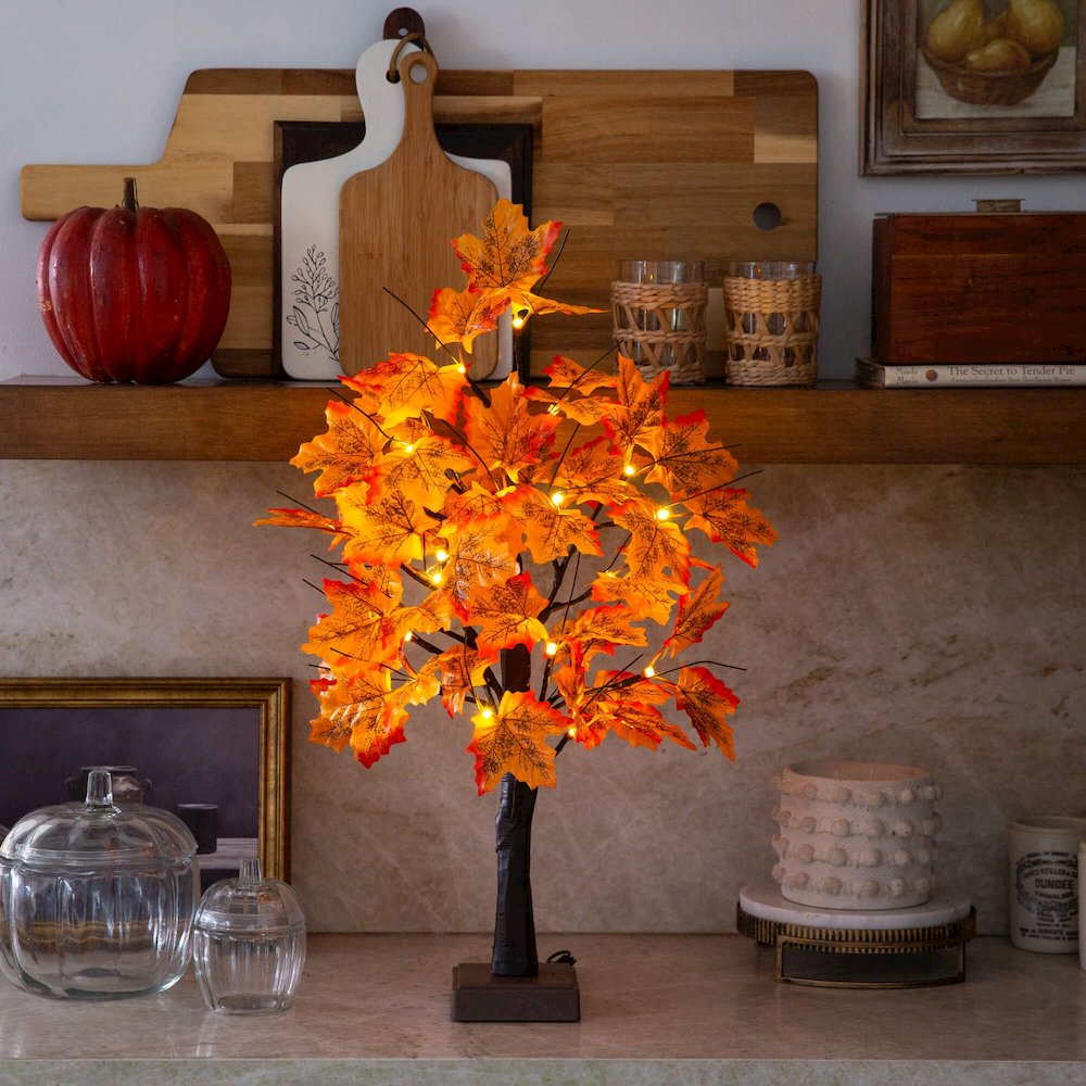 2ft. Pre-Lit Autumn Maple Artificial Fall Tree with 24 LED Lights