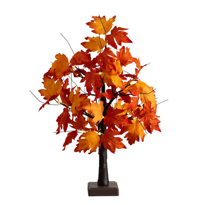 2ft. Pre-Lit Bright Autumn Maple Artificial Fall Tree with 24 LED Lights