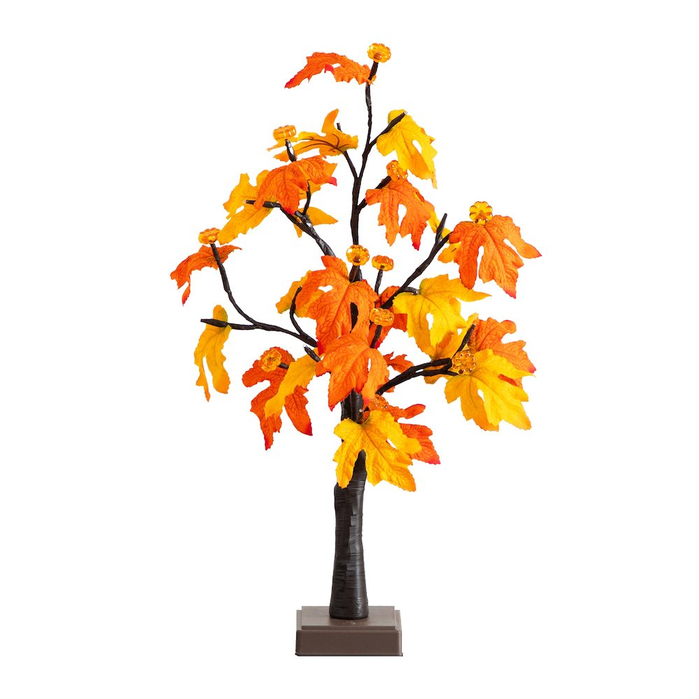 2ft Pre-Lit Autumn Maple Artificial Fall Tree with 24 LED &Pumpkin Shaped Lights