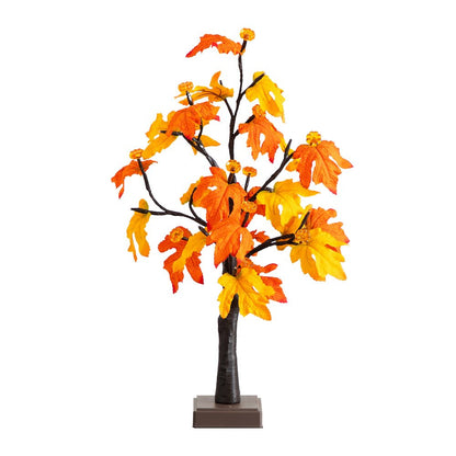 2ft Pre-Lit Autumn Maple Artificial Fall Tree with 24 LED &Pumpkin Shaped Lights