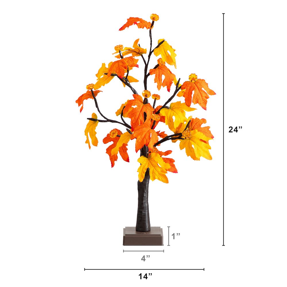 2ft Pre-Lit Autumn Maple Artificial Fall Tree with 24 LED &Pumpkin Shaped Lights