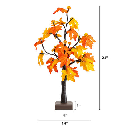 2ft Pre-Lit Autumn Maple Artificial Fall Tree with 24 LED &Pumpkin Shaped Lights
