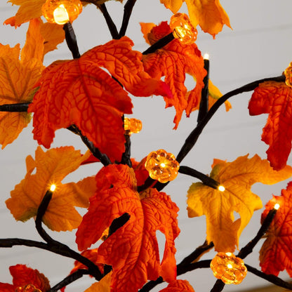 2ft Pre-Lit Autumn Maple Artificial Fall Tree with 24 LED &Pumpkin Shaped Lights