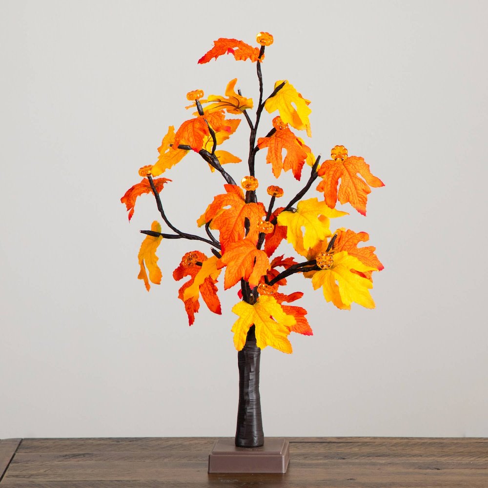 2ft Pre-Lit Autumn Maple Artificial Fall Tree with 24 LED &Pumpkin Shaped Lights