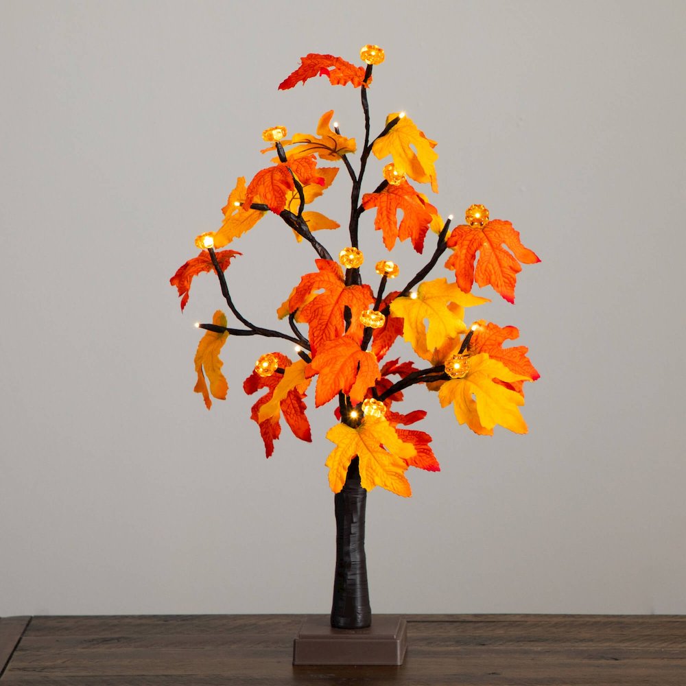 2ft Pre-Lit Autumn Maple Artificial Fall Tree with 24 LED &Pumpkin Shaped Lights