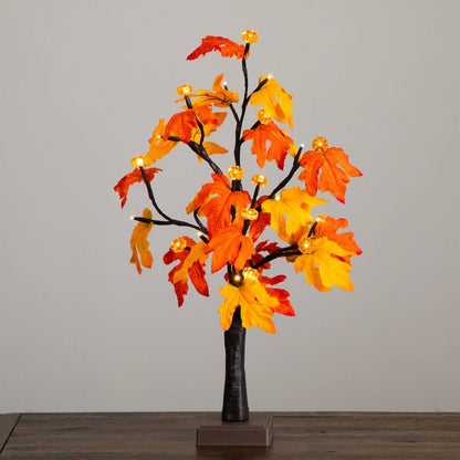 2ft Pre-Lit Autumn Maple Artificial Fall Tree with 24 LED &Pumpkin Shaped Lights