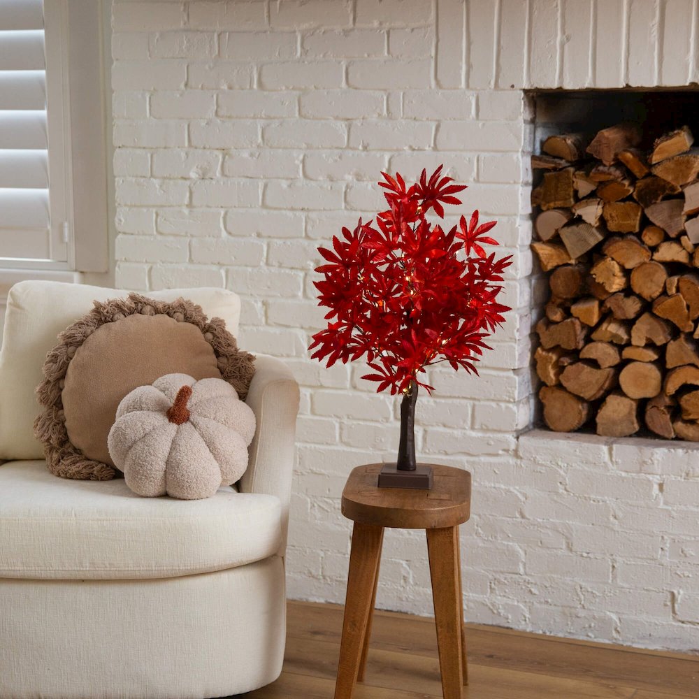 2ft. Pre-Lit Red Autumn Maple Artificial Fall Tree with 50 LED Lights