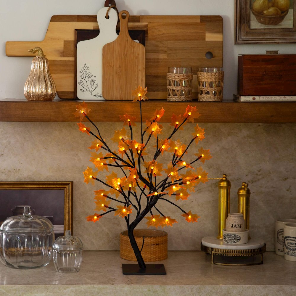 18in. Pre-Lit Autumn Artificial Maple Fall Tree with 48 LED Maple Shaped Lights
