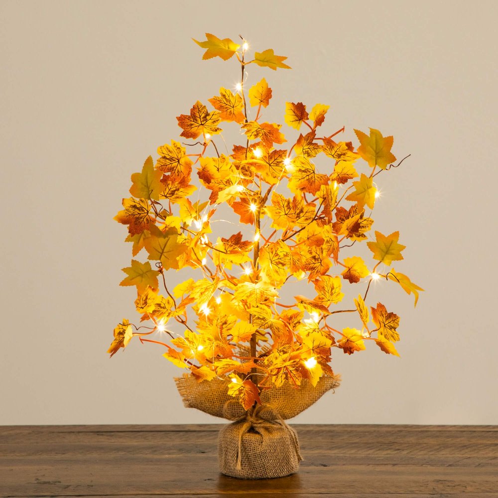18in. Pre-Lit Autumn Maple Artificial Fall Tree with 30 LED String Lights