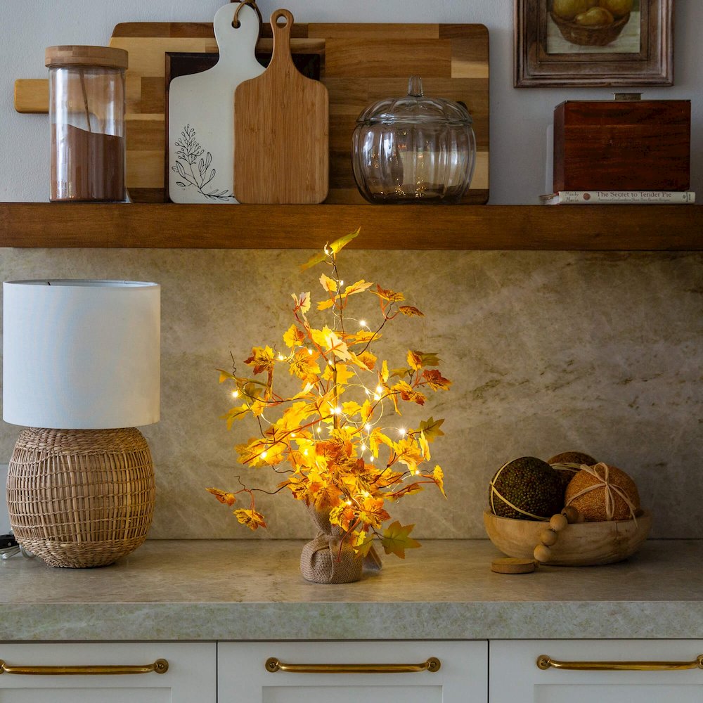 18in. Pre-Lit Autumn Maple Artificial Fall Tree with 30 LED String Lights