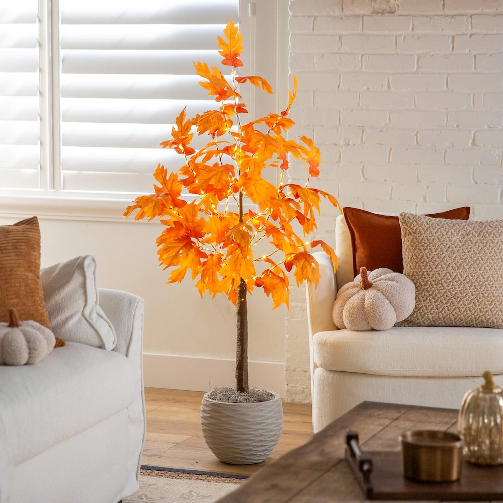 4ft. Pre-Lit Autumn Maple Artificial Fall Tree with 180 Warm White LED Lights