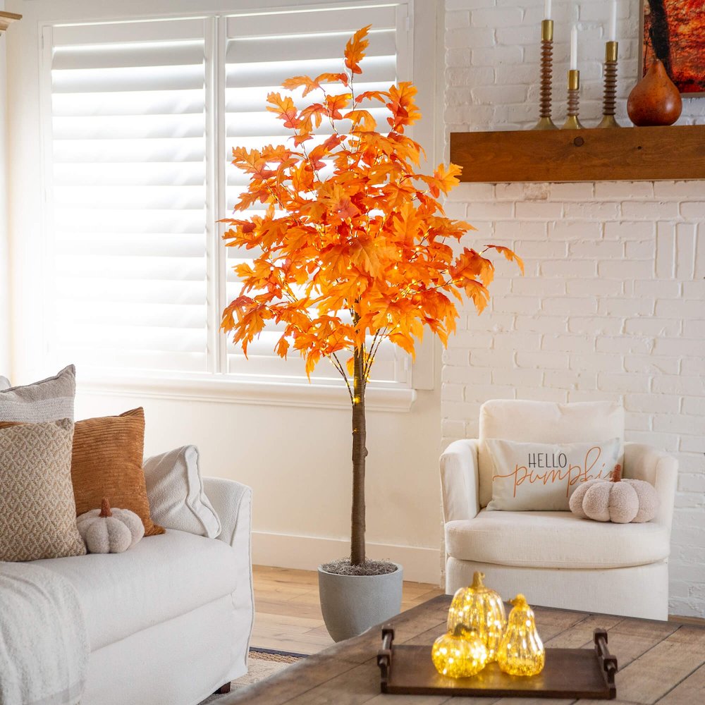7ft. Pre-Lit Autumn Maple Artificial Fall Tree with 450 Warm White LED Lights