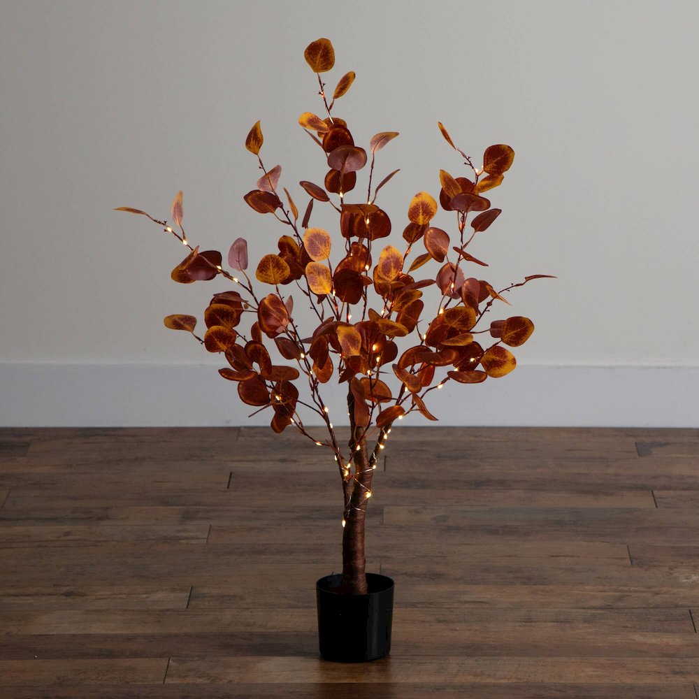 3ft. Pre-Lit Autumn Eucalyptus Artificial Fall Tree with 80 LED Lights
