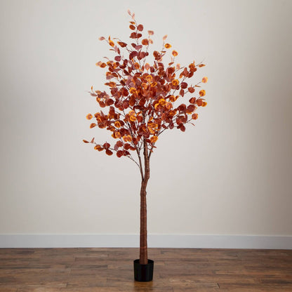 7ft. Pre-Lit Grand Autumn Eucalyptus Artificial Fall Tree with 420 LED Lights