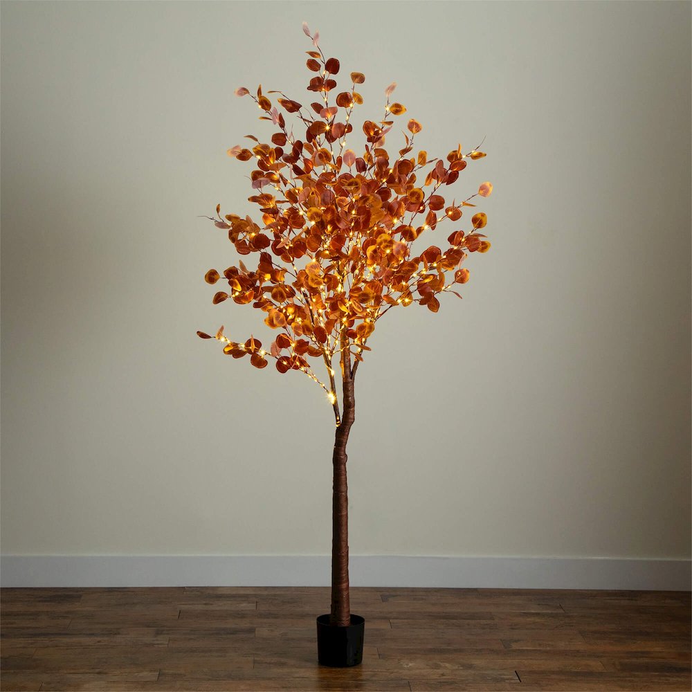 7ft. Pre-Lit Grand Autumn Eucalyptus Artificial Fall Tree with 420 LED Lights