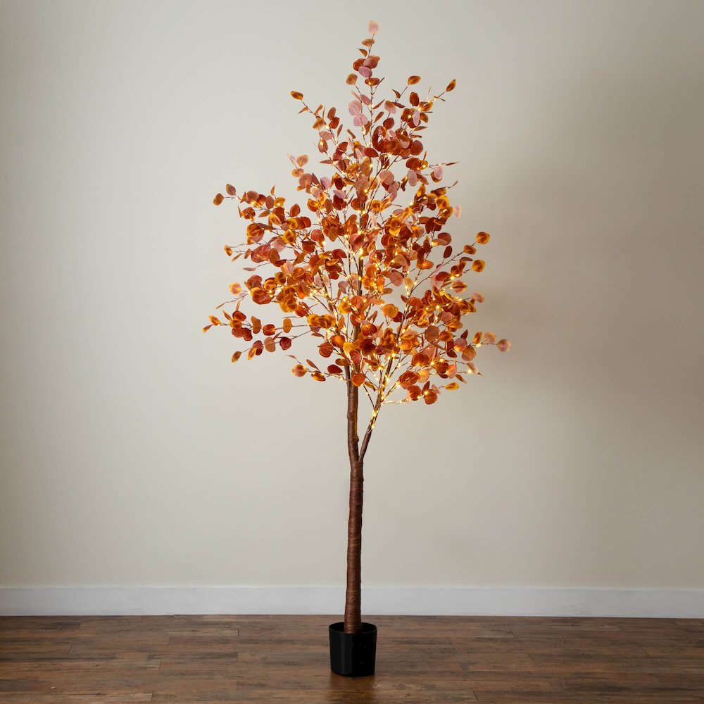 8ft. Pre-Lit Grand Autumn Eucalyptus Artificial Fall Tree with 540 LED Lights
