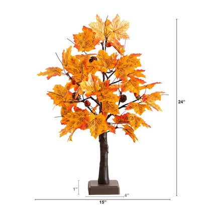 2ft. Pre-Lit Autumn Maple Artificial Fall Tree with Acorns & Pinecones