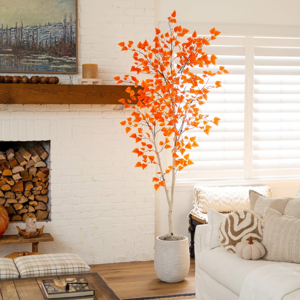 7ft. Autumn Paper Birch Artificial Fall Tree