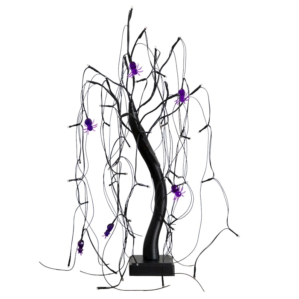 2ft. Pre-Lit Halloween Artificial Black Spooky Spider Willow Tree
