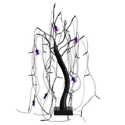 2ft. Pre-Lit Halloween Artificial Black Spooky Spider Willow Tree