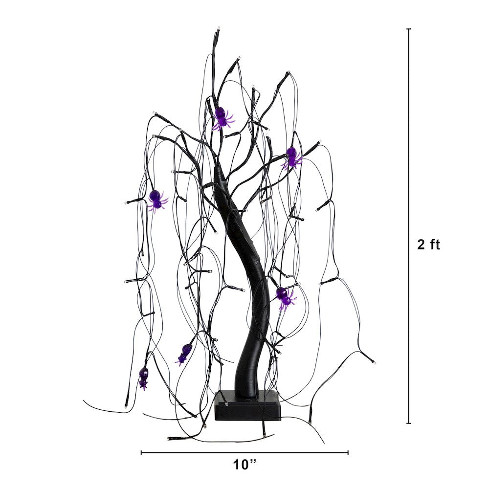 2ft. Pre-Lit Halloween Artificial Black Spooky Spider Willow Tree