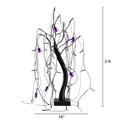 2ft. Pre-Lit Halloween Artificial Black Spooky Spider Willow Tree