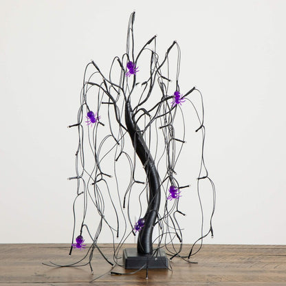 2ft. Pre-Lit Halloween Artificial Black Spooky Spider Willow Tree