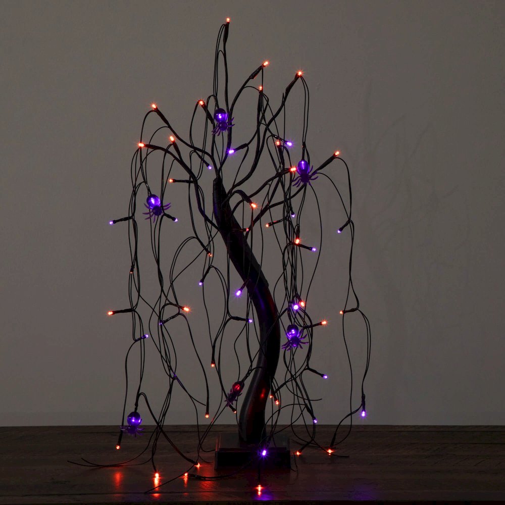 2ft. Pre-Lit Halloween Artificial Black Spooky Spider Willow Tree