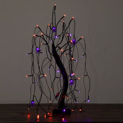 2ft. Pre-Lit Halloween Artificial Black Spooky Spider Willow Tree