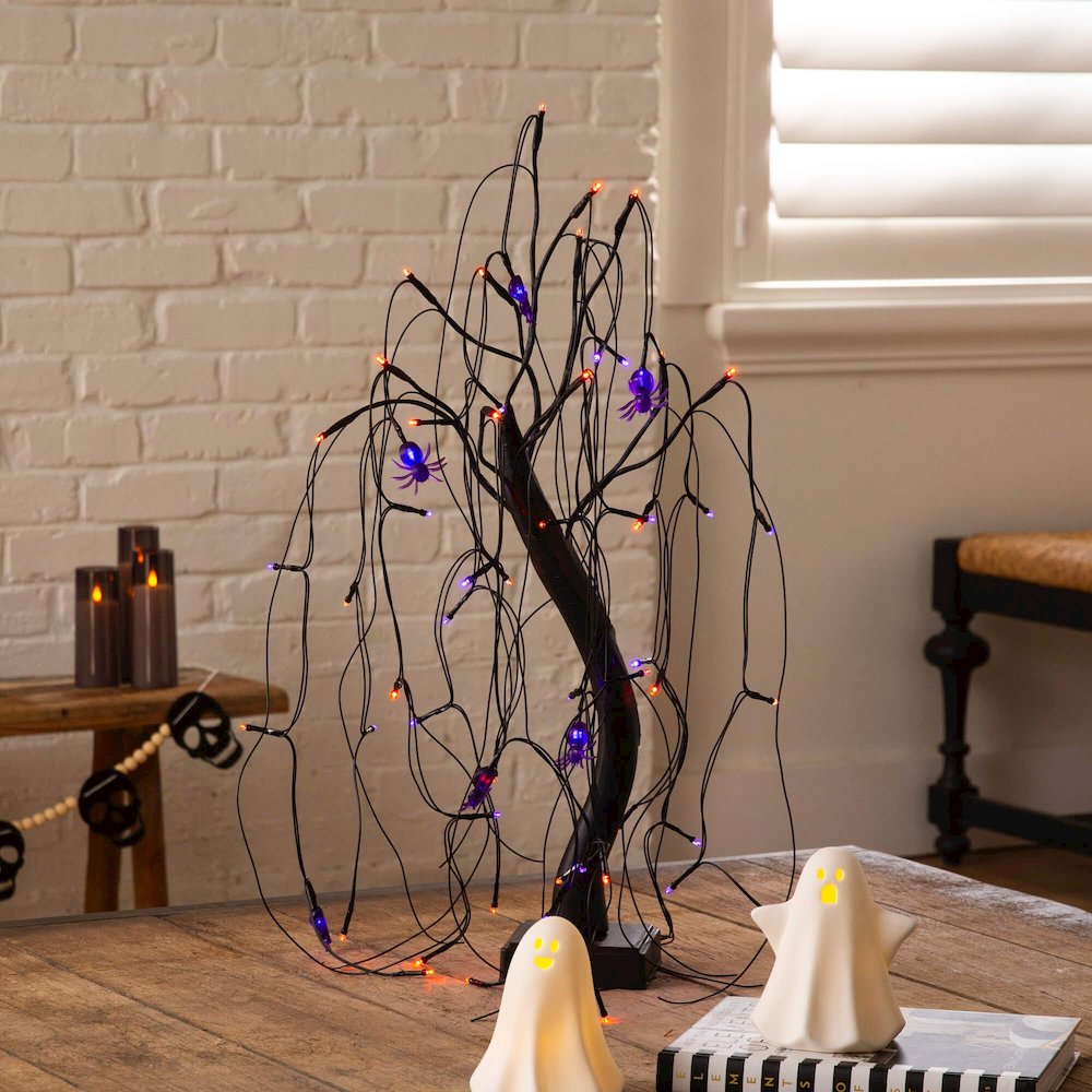 2ft. Pre-Lit Halloween Artificial Black Spooky Spider Willow Tree