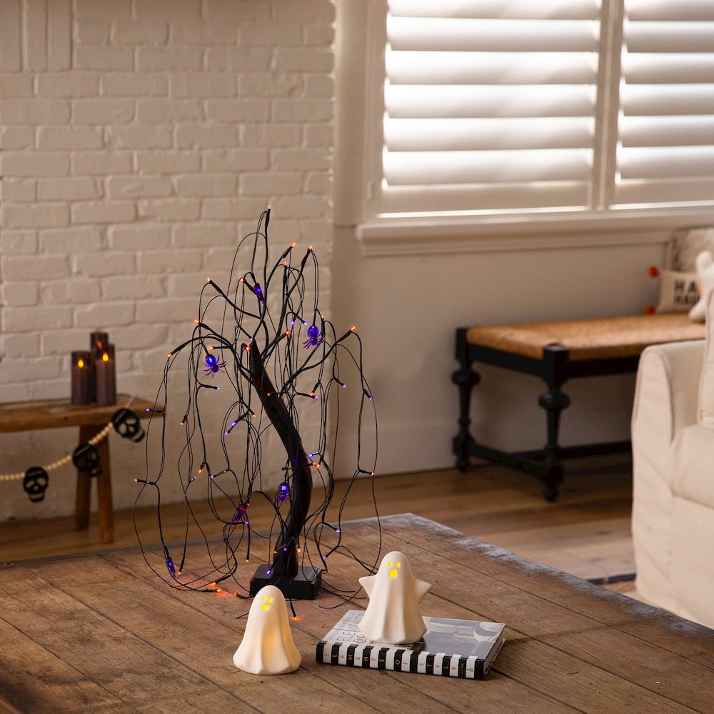 2ft. Pre-Lit Halloween Artificial Black Spooky Spider Willow Tree