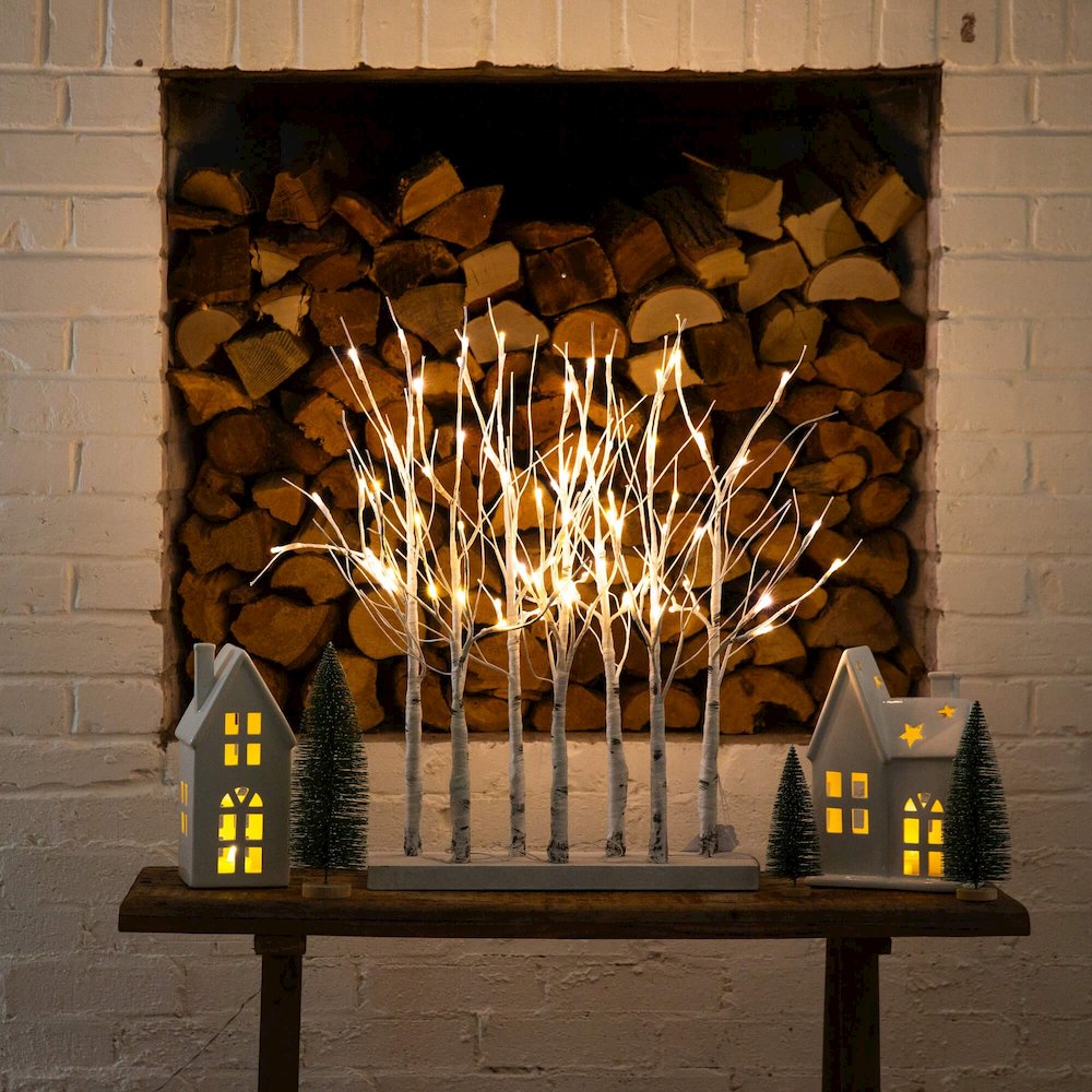 2ft. Pre-Lit Artificial White Birch Centerpiece with 84 LED Lights