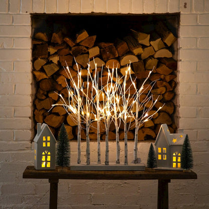 2ft. Pre-Lit Artificial White Birch Centerpiece with 84 LED Lights