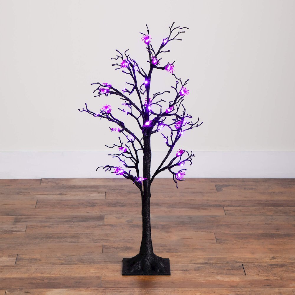 3ft. Pre-Lit Artificial Halloween Spider Twig Tree with 36 Purple LED Lights