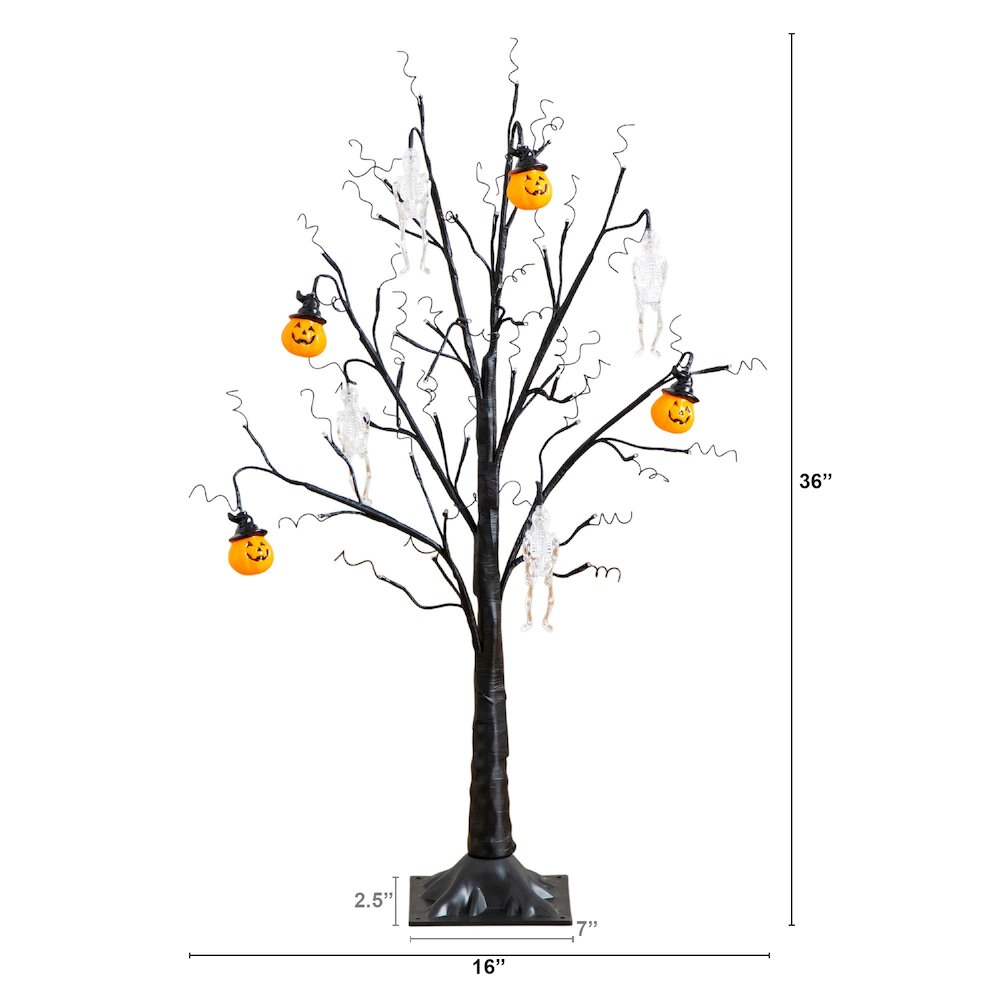3ft. Pre-Lit Artificial Halloween Pumpkins and Skulls Ornament Tree