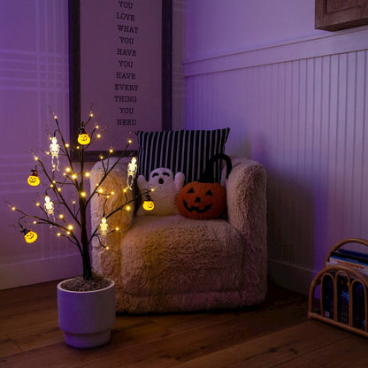 3ft. Pre-Lit Artificial Halloween Pumpkins and Skulls Ornament Tree