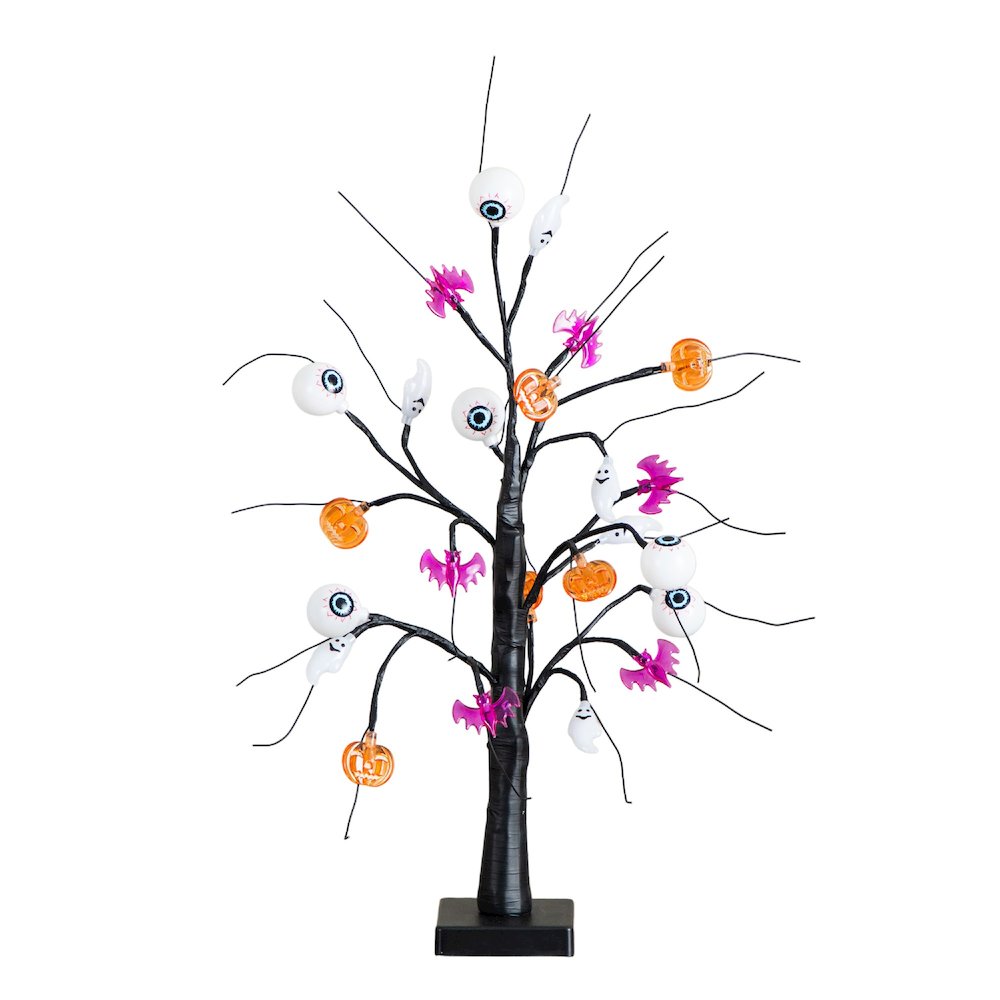 2ft Pre-Lit Artificial Halloween Eyeballs, Ghosts, Bats & Pumpkins Ornament Tree