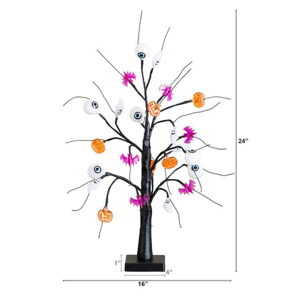 2ft Pre-Lit Artificial Halloween Eyeballs, Ghosts, Bats & Pumpkins Ornament Tree