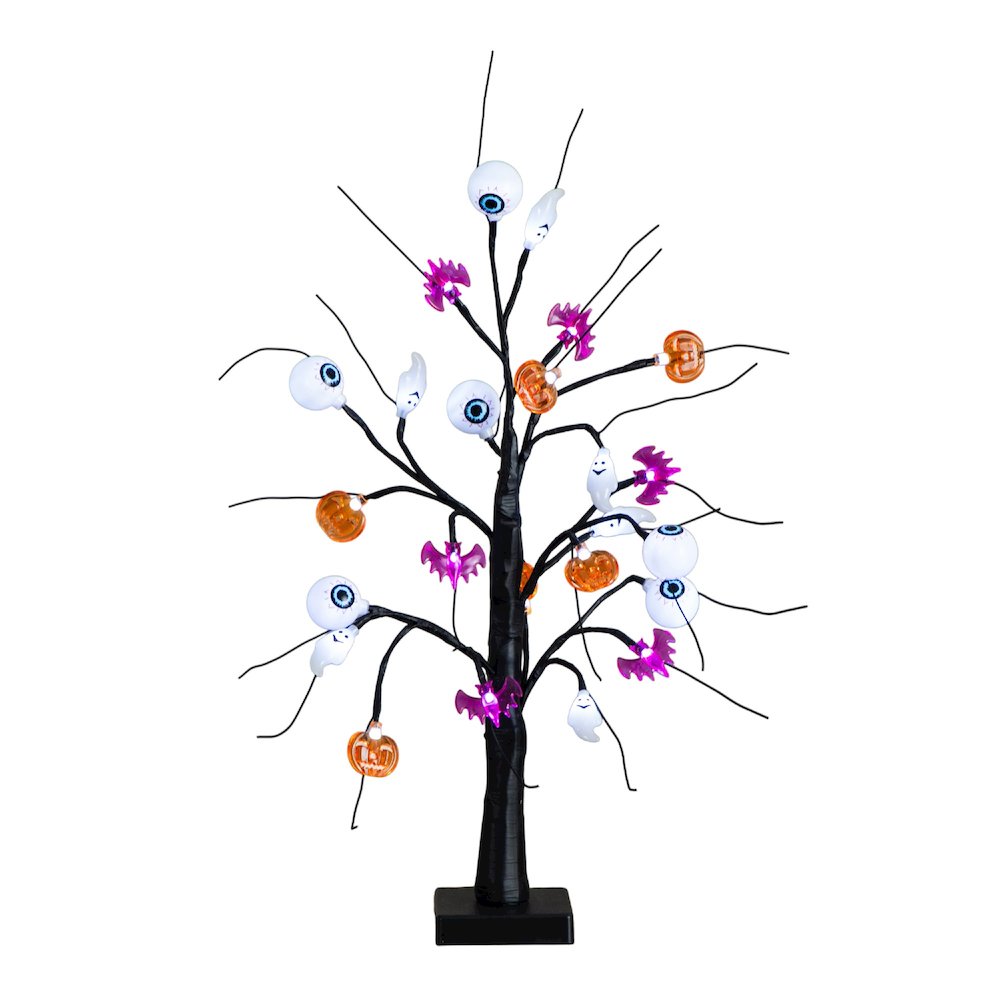2ft Pre-Lit Artificial Halloween Eyeballs, Ghosts, Bats & Pumpkins Ornament Tree