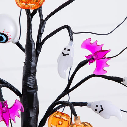 2ft Pre-Lit Artificial Halloween Eyeballs, Ghosts, Bats & Pumpkins Ornament Tree