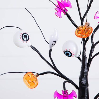 2ft Pre-Lit Artificial Halloween Eyeballs, Ghosts, Bats & Pumpkins Ornament Tree