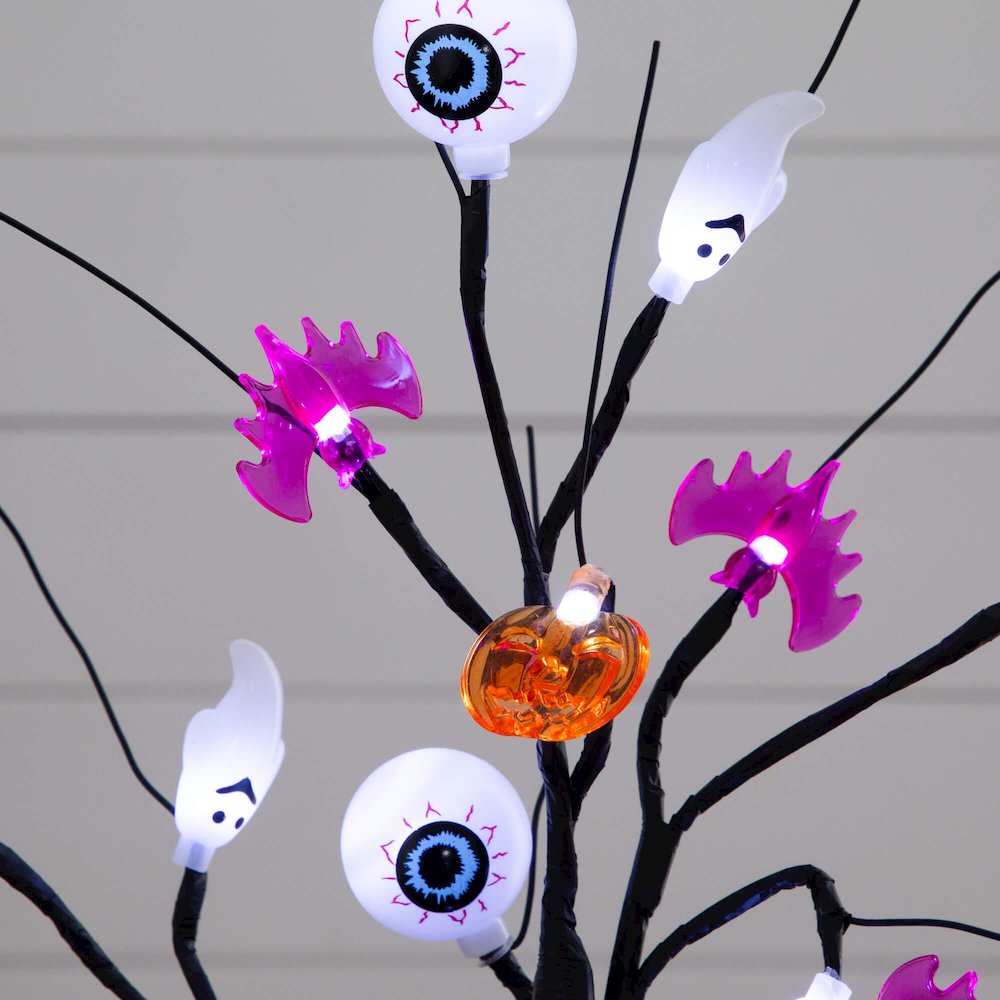 2ft Pre-Lit Artificial Halloween Eyeballs, Ghosts, Bats & Pumpkins Ornament Tree