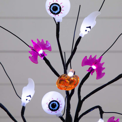 2ft Pre-Lit Artificial Halloween Eyeballs, Ghosts, Bats & Pumpkins Ornament Tree