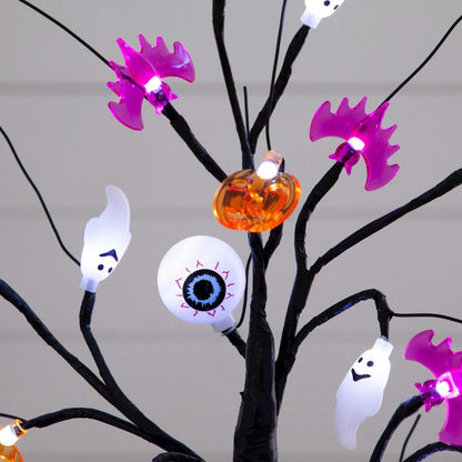 2ft Pre-Lit Artificial Halloween Eyeballs, Ghosts, Bats & Pumpkins Ornament Tree