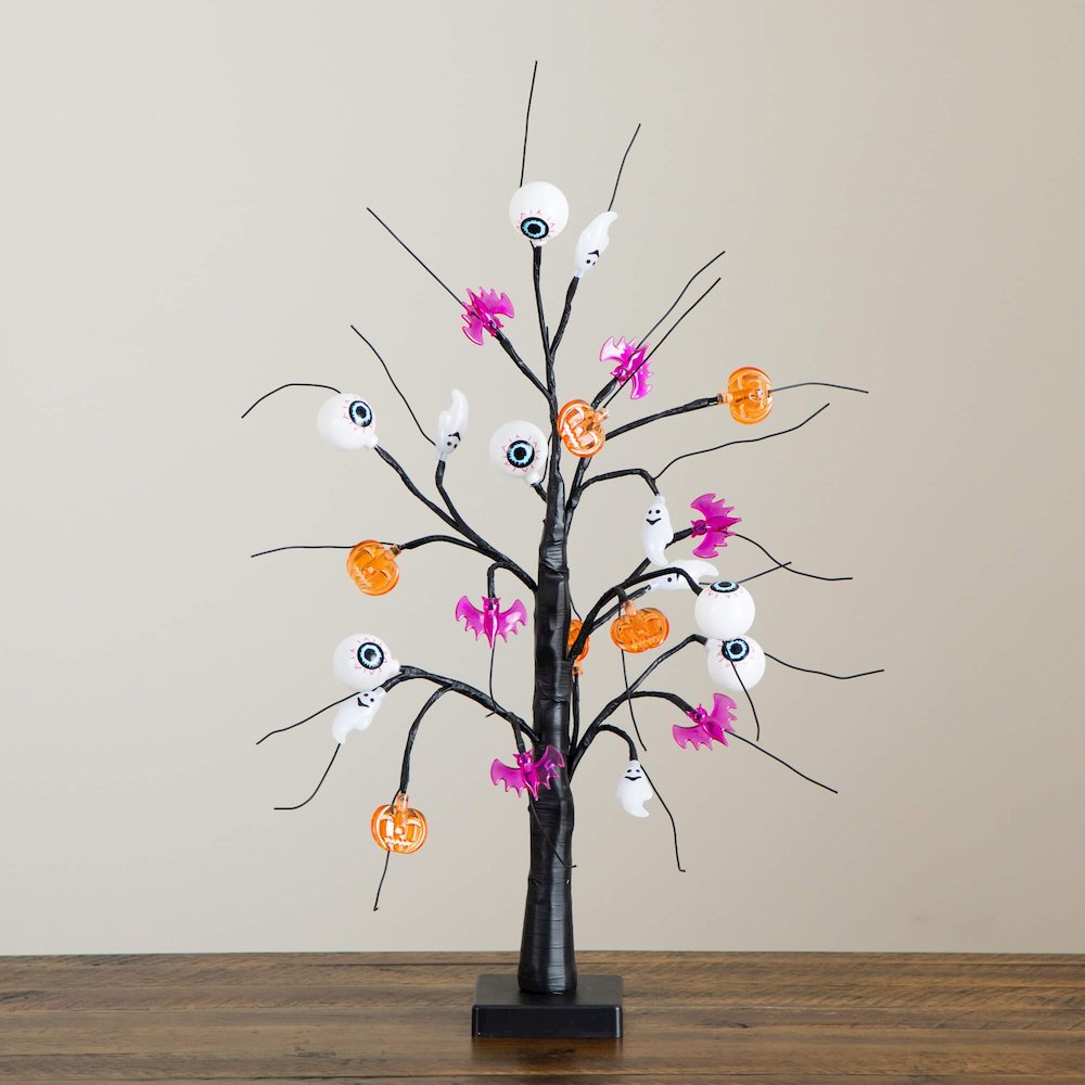 2ft Pre-Lit Artificial Halloween Eyeballs, Ghosts, Bats & Pumpkins Ornament Tree