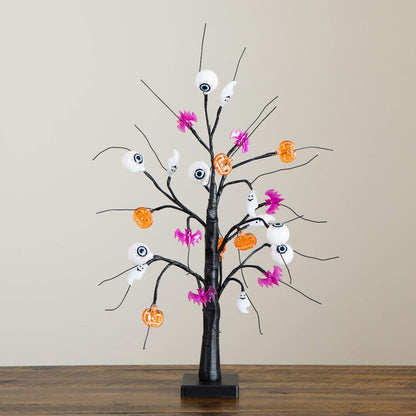 2ft Pre-Lit Artificial Halloween Eyeballs, Ghosts, Bats & Pumpkins Ornament Tree