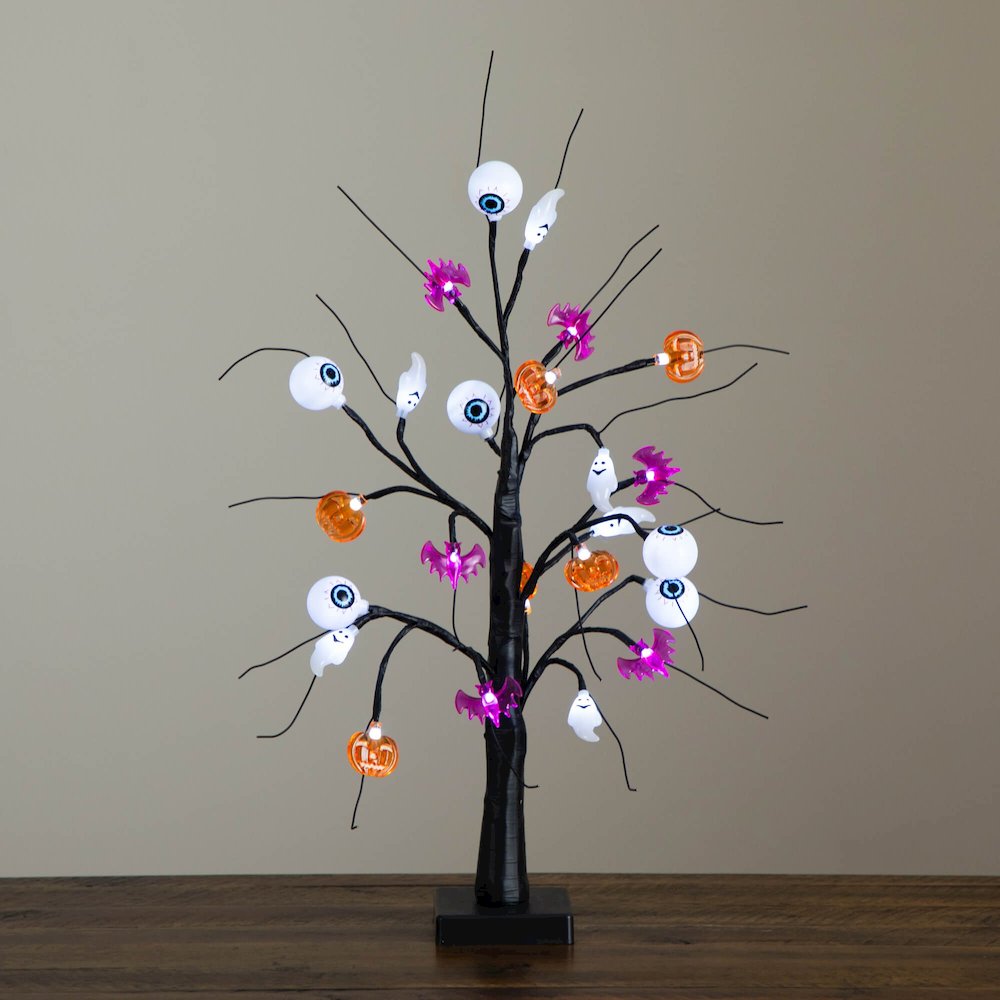 2ft Pre-Lit Artificial Halloween Eyeballs, Ghosts, Bats & Pumpkins Ornament Tree