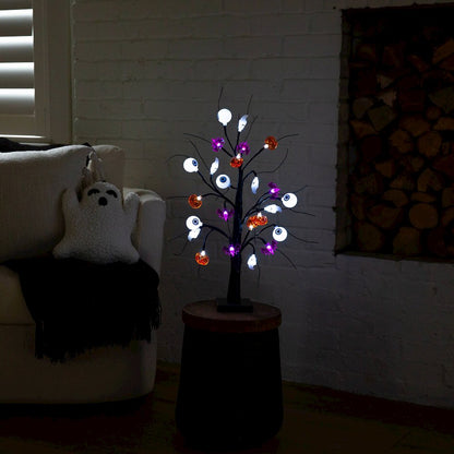 2ft Pre-Lit Artificial Halloween Eyeballs, Ghosts, Bats & Pumpkins Ornament Tree