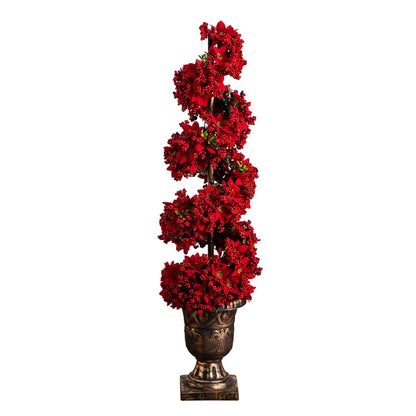 3ft. Pre-Lit Artificial Christmas Poinsettias and Berries Spiral Topiary Tree